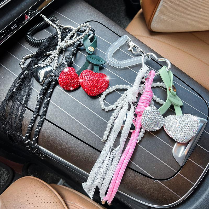 Cherry Heart Bow Beaded Handbag Pendant Cute Bag Pendant Decoration For Girls Gift