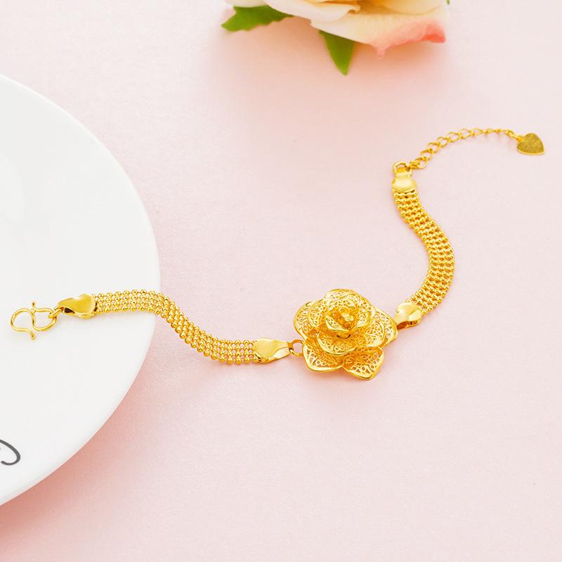 Retro Ethnic Style Hollow Rose Flower Bracelet for Women