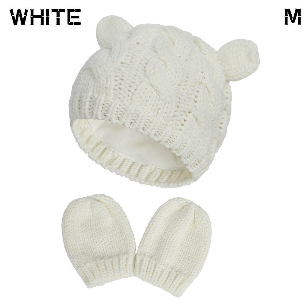 Windproof Fleece Lining Warm Baby Winter Beanie Hat Gloves Set Newborn Knitted Hats Children Cap