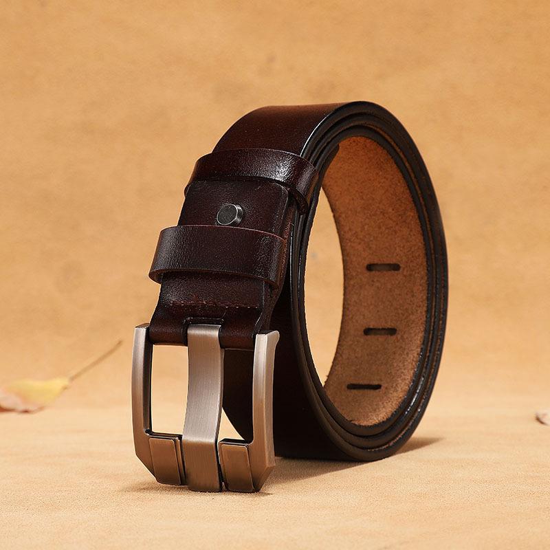 Men's Genuine Leather Casual Belt with Pin Buckle - Full Cowhide Waistband