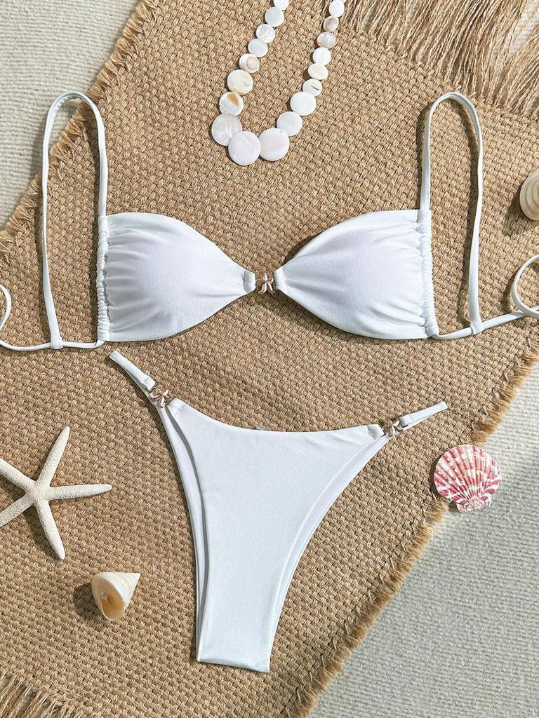 Sexy Dreieck Mini-Bikini-Set Micro-Tanga Einfarbiger Badeanzug Damen Badeanzug Biquini Bandage Strandbekleidung Bademode Tanga-Bikini