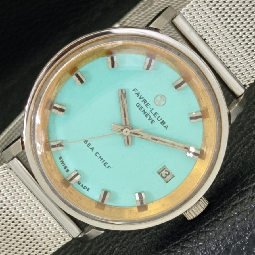 

USED FAVRE LEUBA GENEVE SEA CHIEF SWISS MENS TURQUOISE BLUE DIAL WATCH a427712-2 R1054-a427712