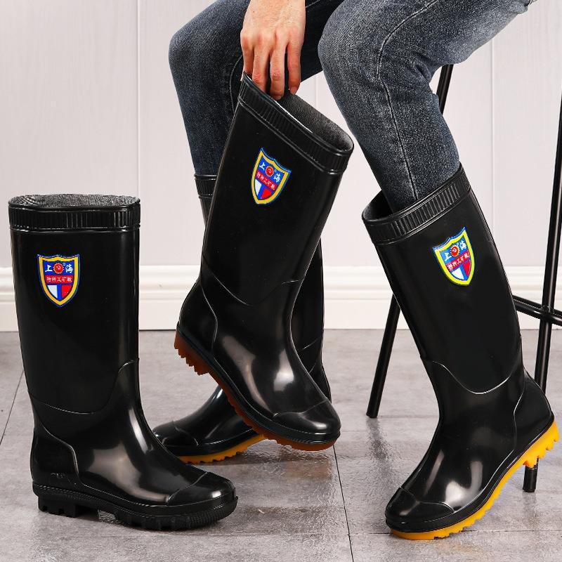 Shanghai Black Men's Tall Rain Boots Waterproof and Oil-resistant Versatile Rain Shoes Rainy Day Travel Fishing Clean Water Shoes Men's Rubber Shoes