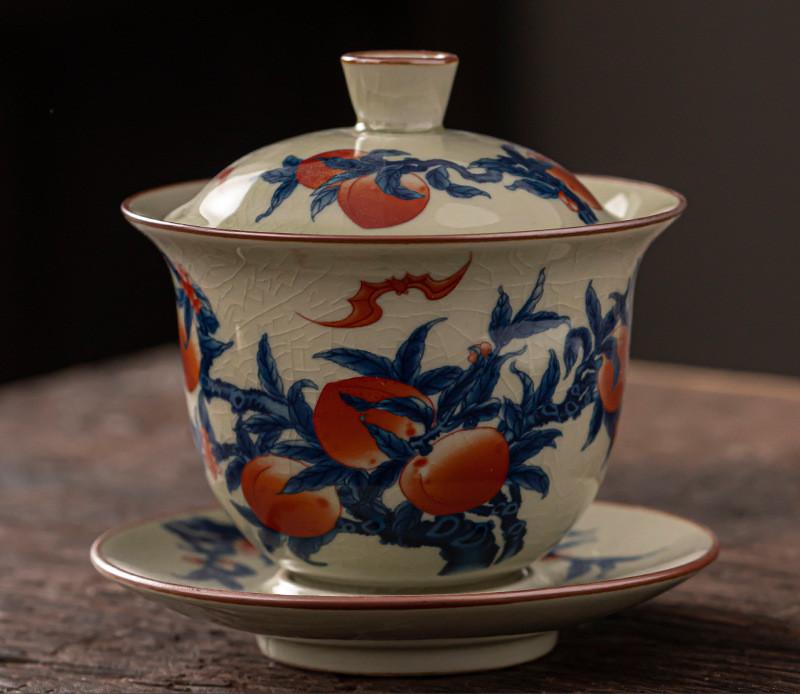 Ru Kiln Cover Bowl Tea Cup Teapot Kung Fu Tea Bowl With Cover Single Tea Making Cover Bowl High-end Antique Ceramic Tea Set