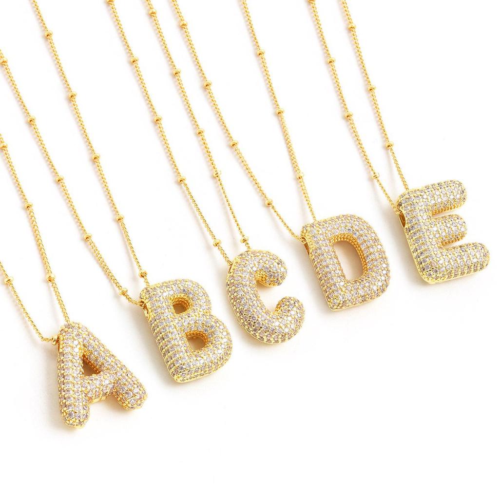 26 English Letter Gold-Plated Zircon Pendant Necklace