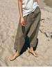New Spring/Summer Textured Linen-Cotton Cropped Wide-Leg Pants with Elastic Waist and Pockets.