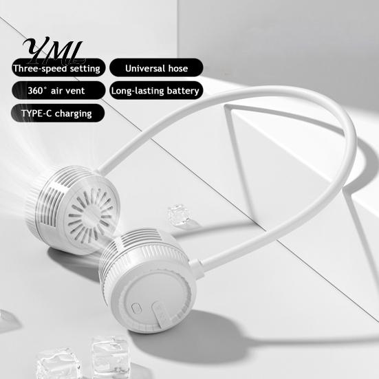 Outdoor Sports Cooling Device Portable Neck Fan, Hands Free Bladeless Fan with 3 Speed, USB Wearable for Travel Rechargeable Quiet Personal