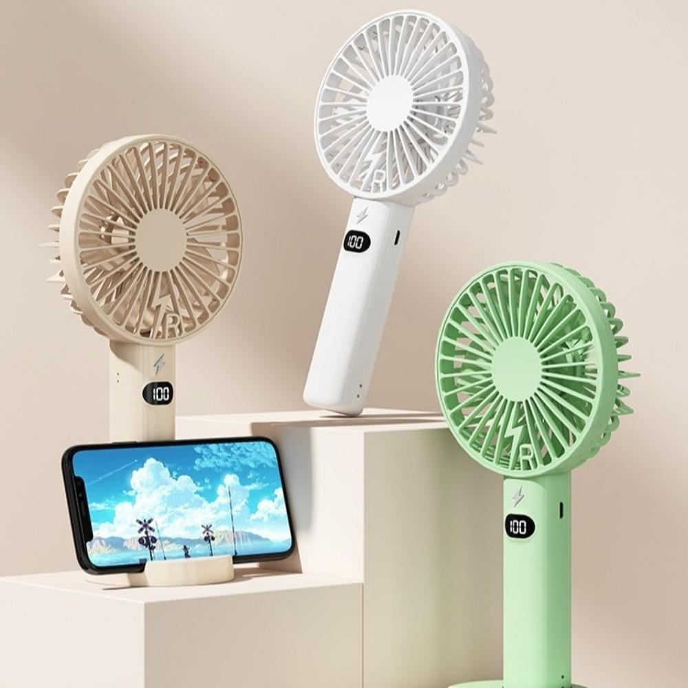 Handheld Mini Fan With Phone Holder LCD Display Desk Fan Portable Charging Fan