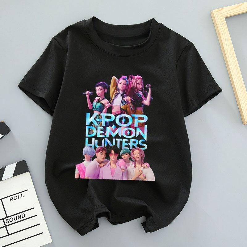 K-POP Saja Boys Print Short-Sleeved Spring Family Clothing for Boys and Girls Cute Cotton T-shirt for Boys and Girls