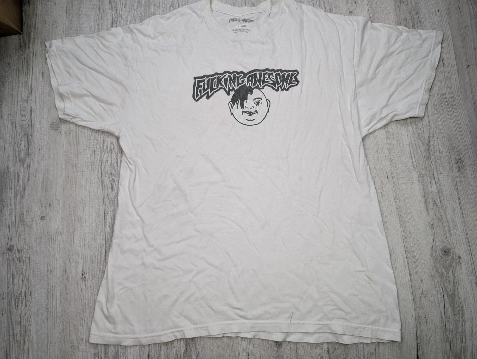 Fu*king Awesome Face Graphic 100% Cotton T-shirt Mens Tees Top Mens Size XL White Skateboarding Streetwear XL