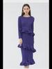 Women's 2025 Spring Miyake Ruffled Long-Sleeve Lace-Up Dress, Medium-Length, Slim Fit, Pleated Bottom Skirt.