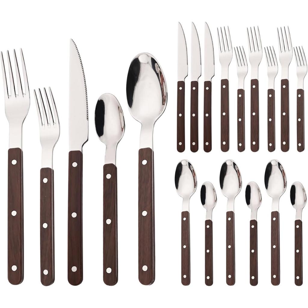 20-Piece Silverware Eating Utensils Set with Retro Handle, Service for 4, Stainless Steel Flatware Knife Fork Spoon Set Mirror Dishwasher Safe
