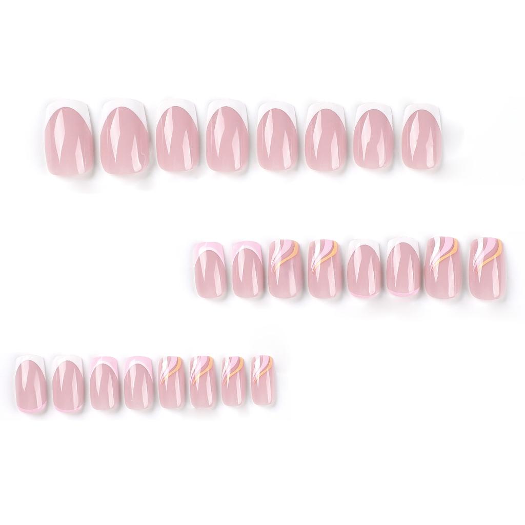 Tragbarer Nagelaufkleber Rosa Weiß Kontrastfarbe Französisch Tragbarer Nagelaufkleber Dreifarbiger Wellen-Nagelaufkleber Nagelkunstprodukt