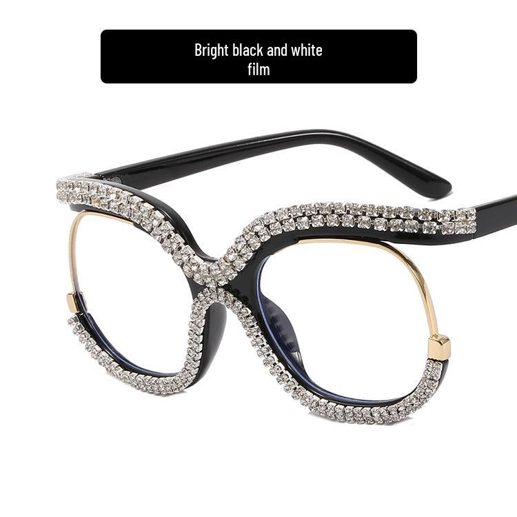 2022 Trendy Rhinestone Owl Large Anti-Blue Light Eyeglass Frame for European & American Styles
