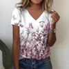 New Women T-shirt Simple Graphic Print Oversized Women's Trending Clothing Fashion Short Sleeve Shirt Women V-Neck Blouse 2025