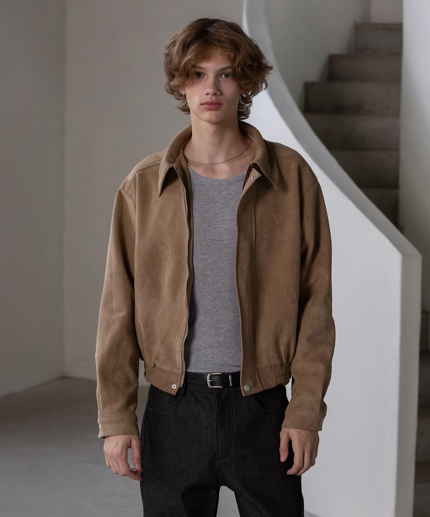 Decoroso Suede Zip-Up Blouson Jacket [Camel]