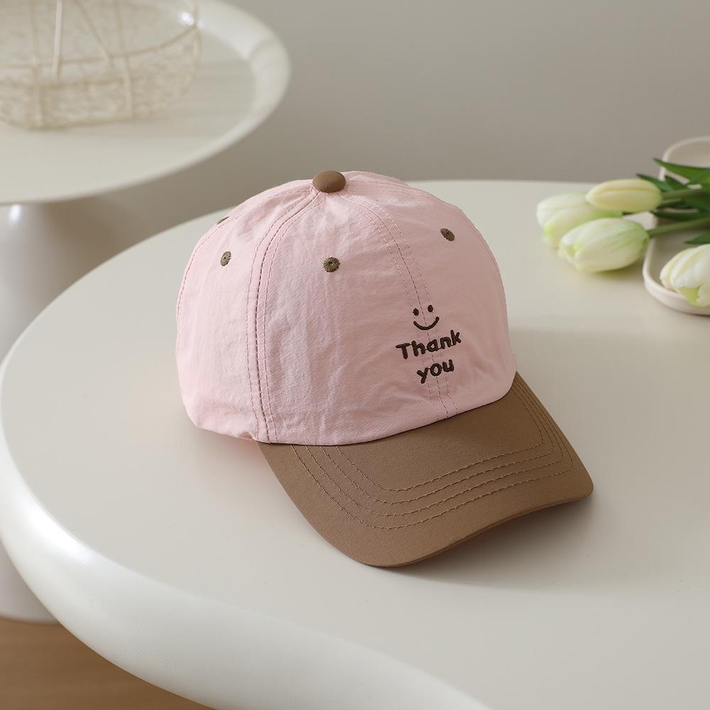 Kids' Korean-Style Smiley Face Embroidered Baseball Cap - Unisex, Quick-Dry, Sunshade, Duckbill Design for Summer.