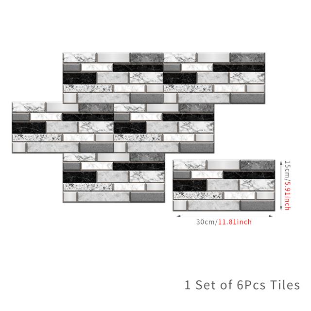 6Pcs 15X30cm DIY 3D Marble Mosaic Wall Stickers Imitation Brick Bedroom Decoration Waterproof Self Adhesive Tile Wallpaper Kitchen Cupboard Decor