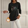 Women's Long Sleeve Round Neck Top with Halloween Print, Cozy Winter Casual Pullover