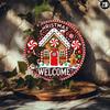 Festive Gingerbread House Metal Wall Sign Christmas Welcome Door Decor Red White Holiday Home