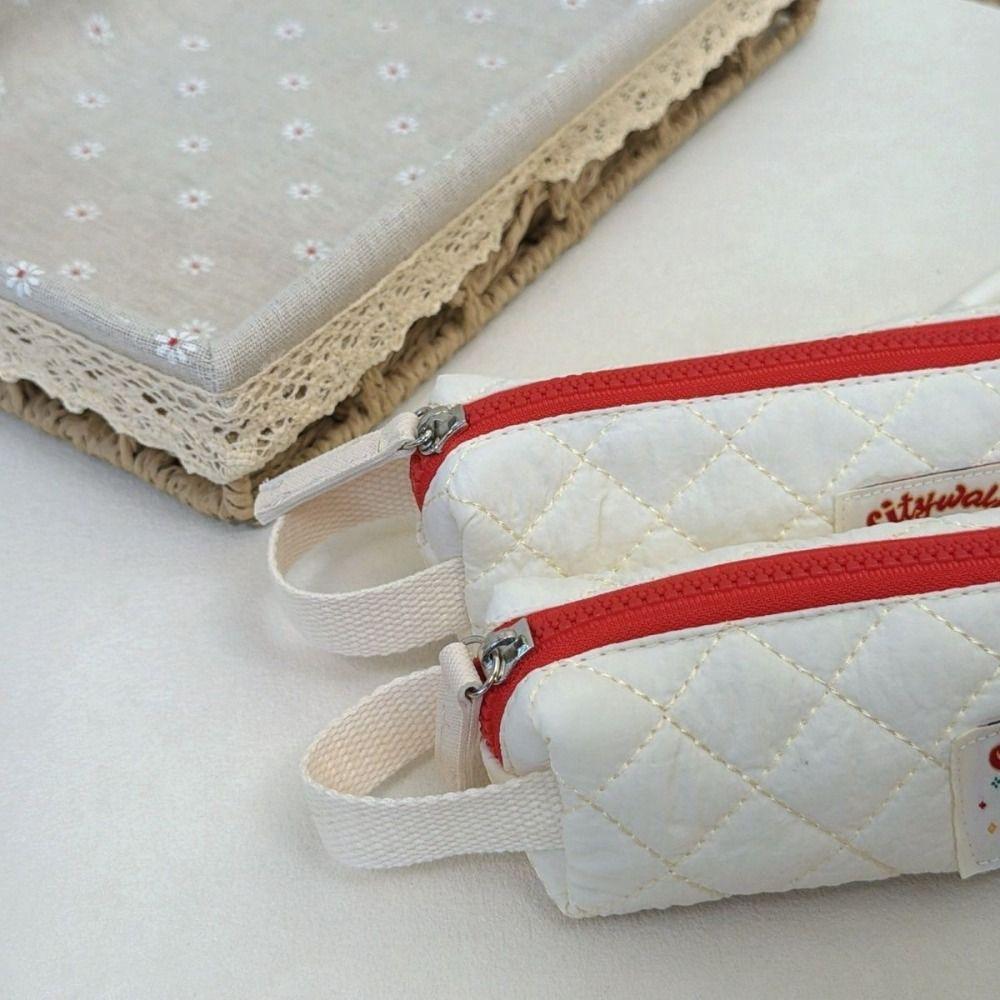 Floral Pattern Quilted Pencil Bags Bow Design Pen Cases Kawaii Pencil Pouches School Use