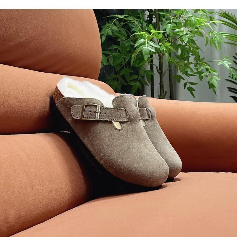 Fashion Comwarm Fur Lined Clogs for Women Men Winter Fuzzy Cork Slippers Fur Cork Mules Short Plush House Cork Shoes Winter Zuecos Mujer
