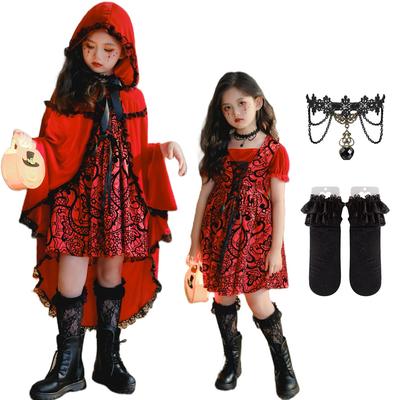 [AssassinCat] Halloween Children's Cosplay Costume Fairy Tale Little Red Riding Hood Dress Retro Court Stage Show Girls Walking Children's Clothing