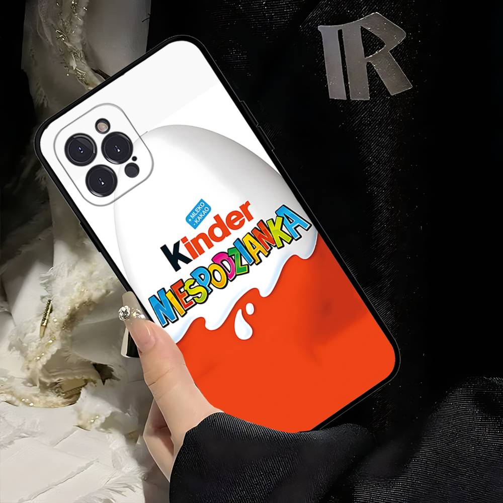 Cute Kinder Surprise Eggs Logo Phone Case For Iphone 17 16 15 14 13 12 11 Pro Max Plus Black Shell Cover Case