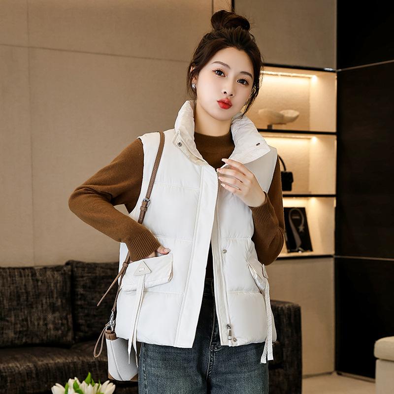 Plus Size Cotton Vest Women's Fall and Winter Loose Stand-up Collar Cotton Undershirt Shoulders Sleeveless Jacket Fashion Waistcoat