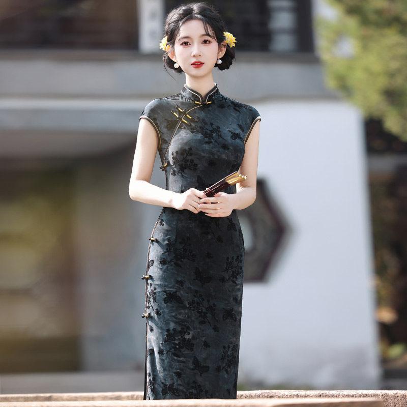 Elastic waist pinch, national style, new Chinese Suzhou long cheongsam, improved young women's high-end sense, daily wear in summer