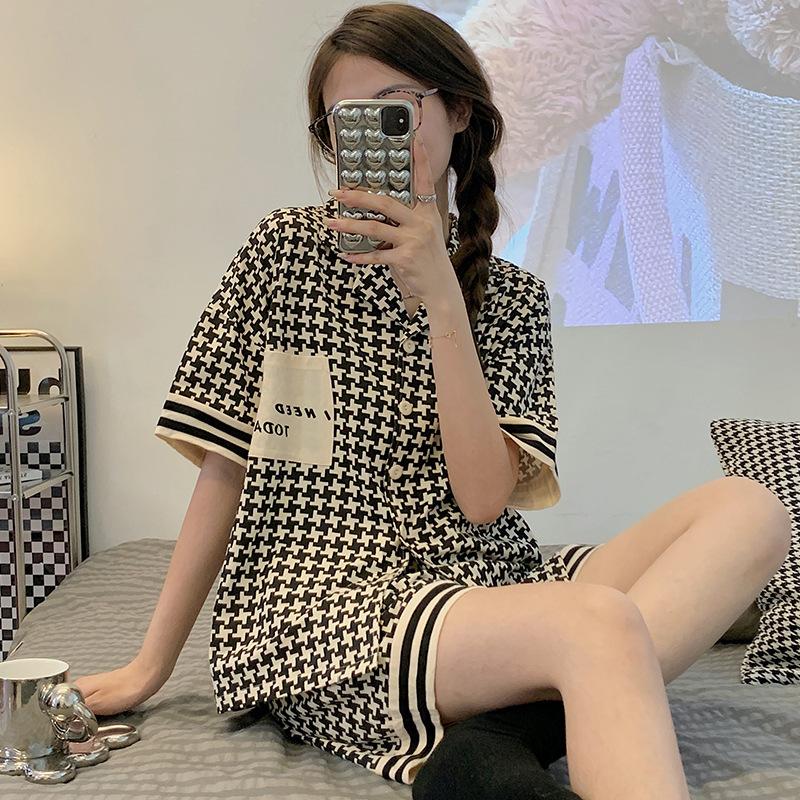 GMXIA High-quality Cotton-like Cute Cardigan Short-sleeved Student Pajamas for Women, Sweet Summer Style for Women's Home Wear