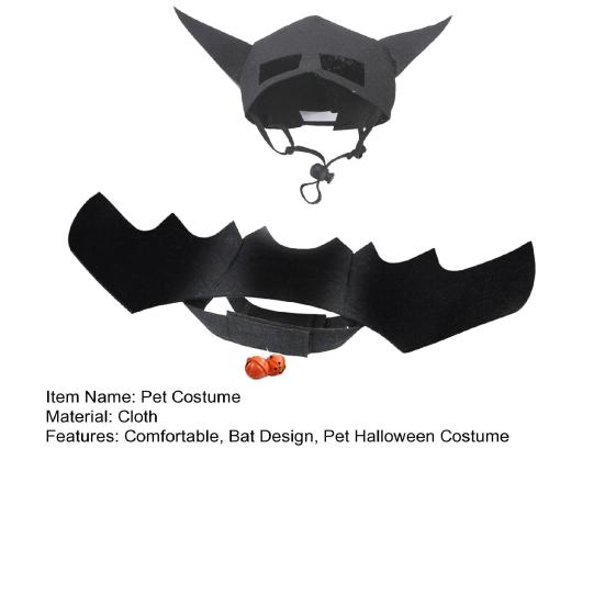 Bat Costume for Pet Bat Wings And Hat Cats Cosplay Costume Halloween Party Dress-up Accessories for Small Dogs Puppy Kitten