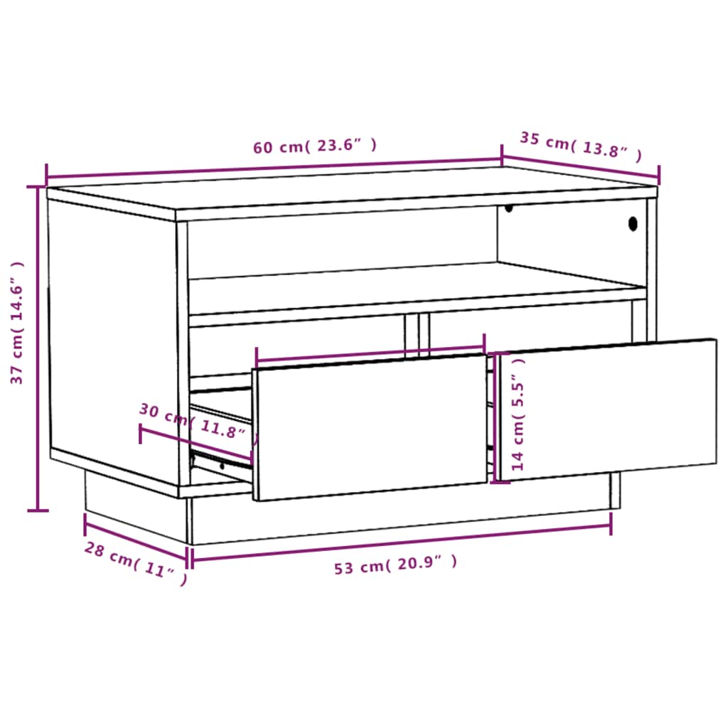 TV Stand 60 X 35 X 37 Cm Solid Pine Wood