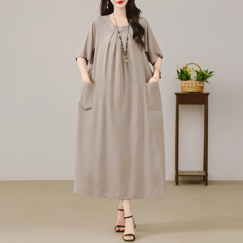 

Women s Plus Size Maxi Dress, Boho Print Loose Short Sleeve Casual Dress with Pockets (XL-5XL) 5XL сірий