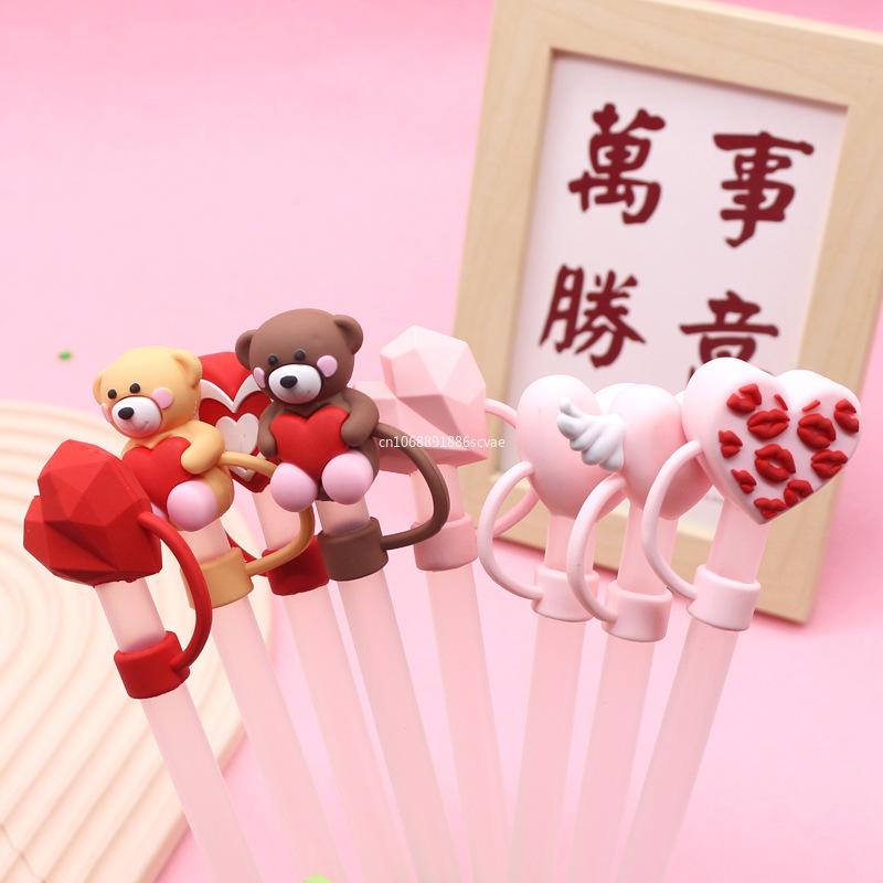 1Pcs Silicone Straw Plug 3D Heart-shaped 10mm Drinking Straw Dust Cap Splash Proof Kitchen Tool Straw Tips Cover Cup Accessories