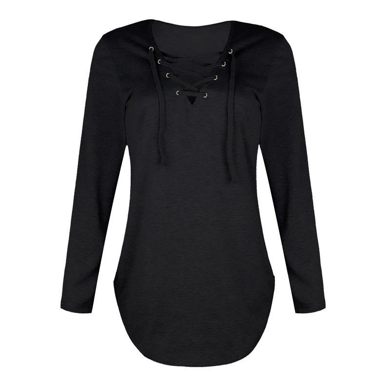 Damen V-Ausschnitt Träger Langarm T-Shirt Top Bluse