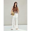 INMAN Resort Style White Embroidered Wide-Leg Pants