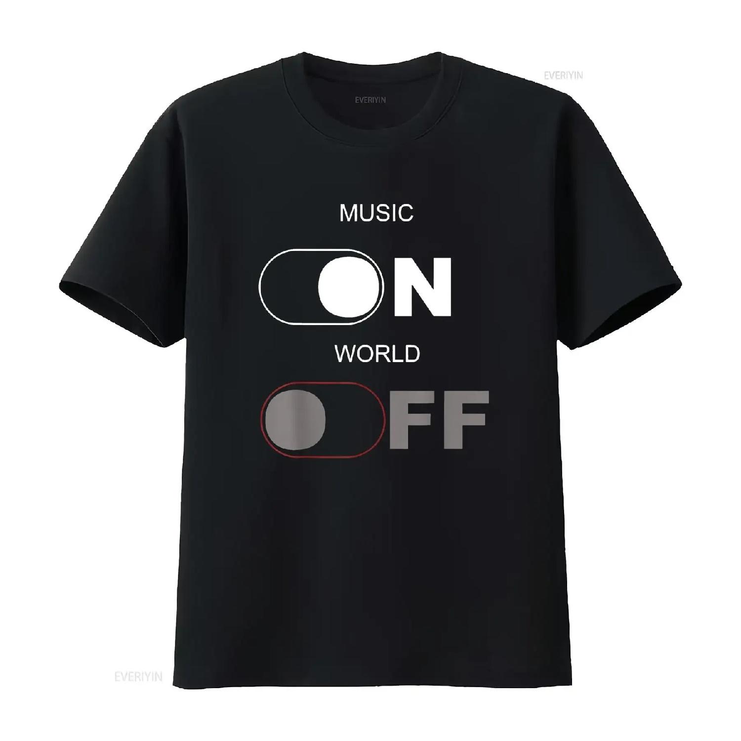 Music ON World Off Fun Lover and Musical Producer T Shirt vintage Washed Slightly homme Versatile designer clothes Breathable S чёрный
