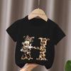 Mouse Leopard Letter A B C Name Print Unisex Women Tops Kids Tshirt Clothes Black Short Sleeve Black T Shirt