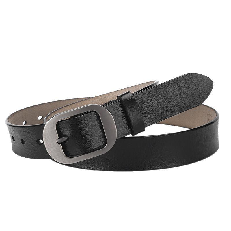 Womens Vintage Leather Belt With Alloy Pin Buckle Retro Style Jeans 2-4cm Width Genuine Cowhide