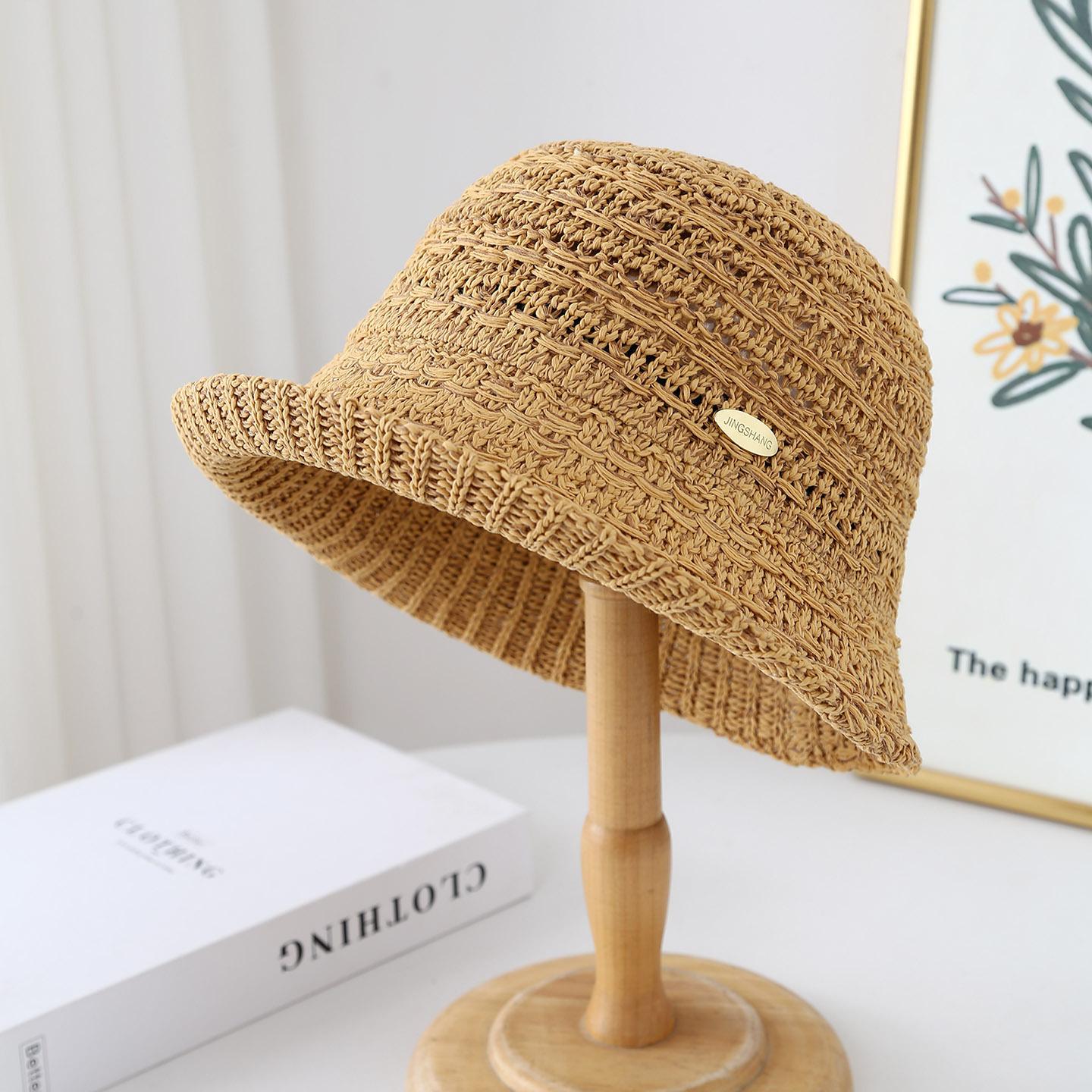 

New Women Hollow Knitted Bucket Hat Summer Lightweight Breathable Versatile Visor Cap Sun Hat New Casual 56-58cm хаки