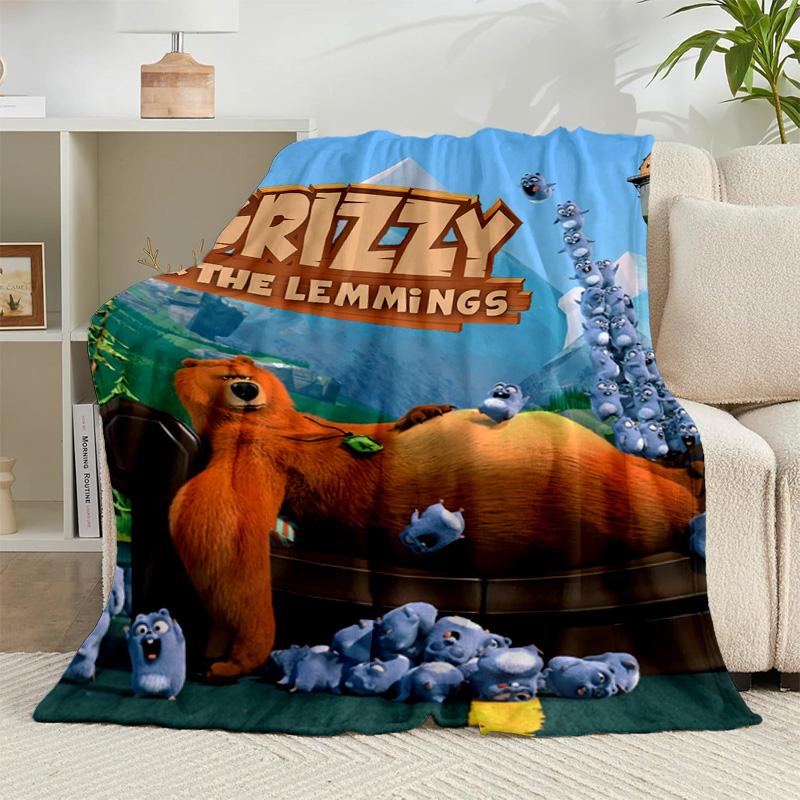 1PC Bear And Blue Critter Adventure Flannel Blanket Gift, Suitable for Both Men And Women, Soft Ideal for Beds And Sofa, Birthday Or Christmas Gift