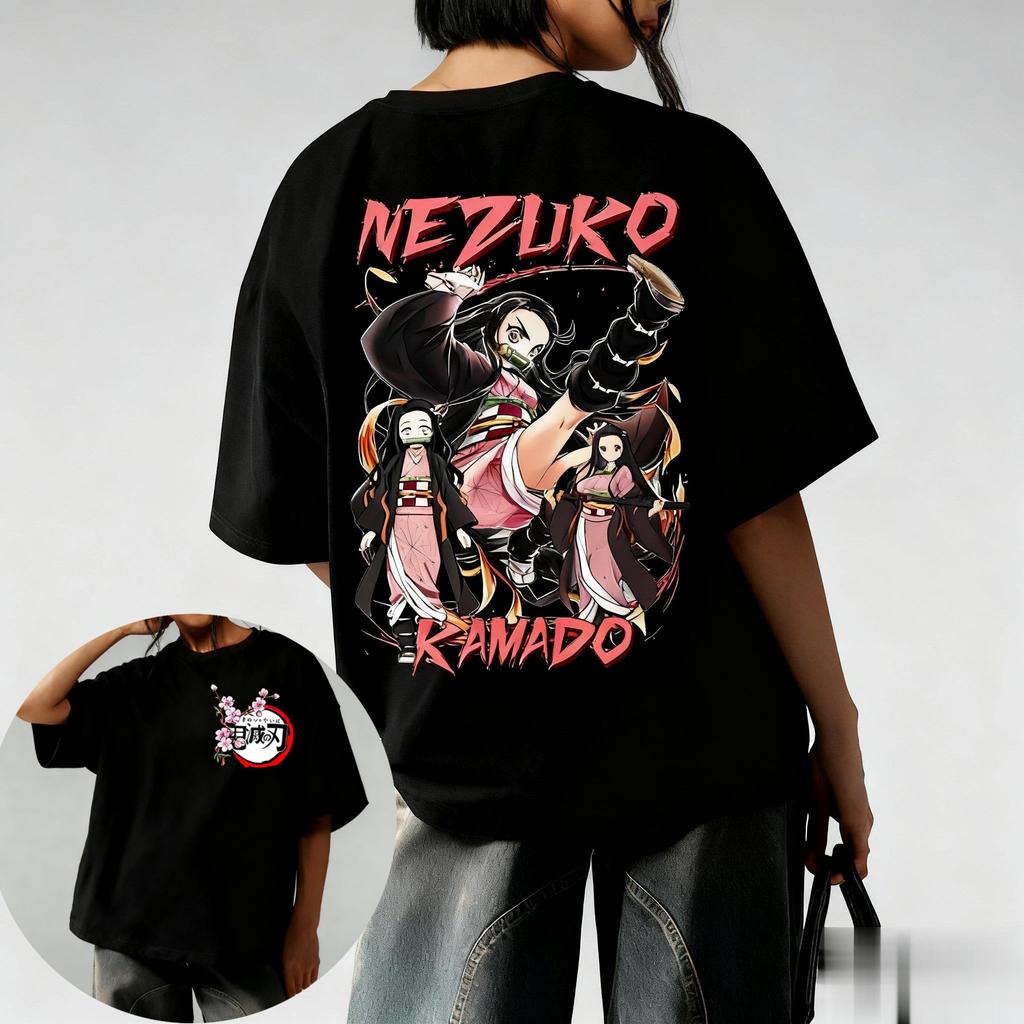Unisex Demon Slayer Anime T Shirt Women Unisex Short Sleeve Tee Nezuko Kamado Print Casual Streetwear Summer Trendy Top