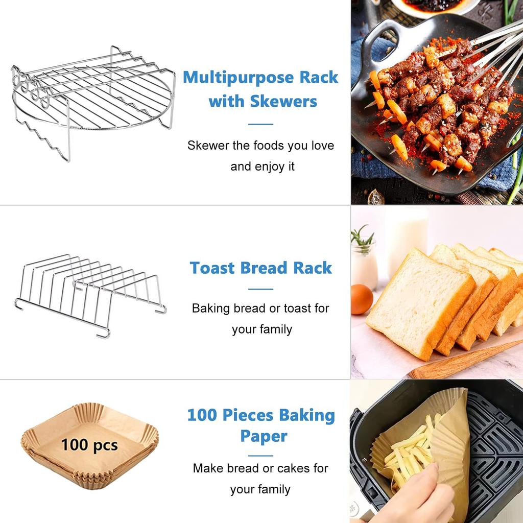 13Pcs Air Fryer Accessories Set Non-stick Safe Durable Compatible with 3.7-6.8QT Oil-free Fryer Universal Kitchen Baking Tools