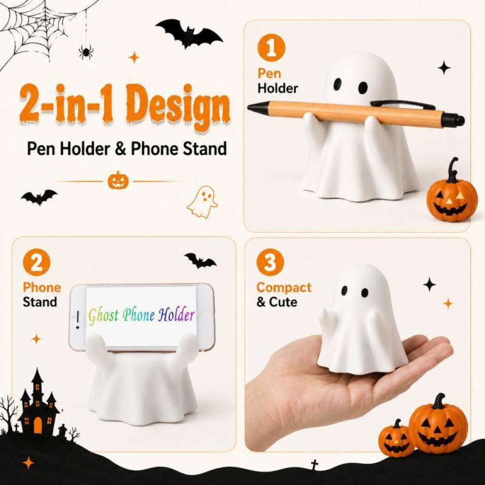 Xiaomi Cute White Ghost Pen Holder, Halloween Themed Desktop Ornament, Ideal Decor for Office Daily Desk