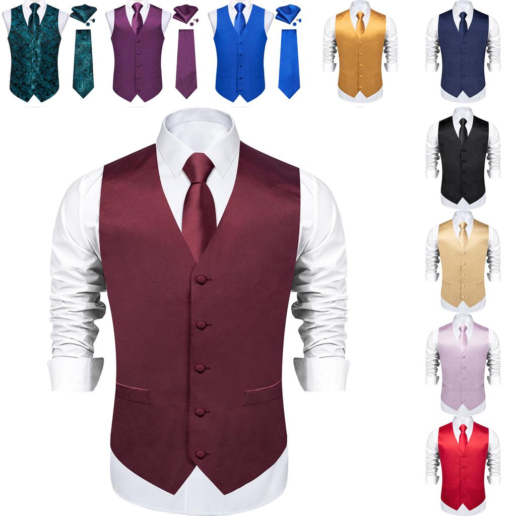 Weihnachten Herren Weste Paisley Floral Anzug Weste Krawatte Einstecktuch Manschettenknöpfe Set Party