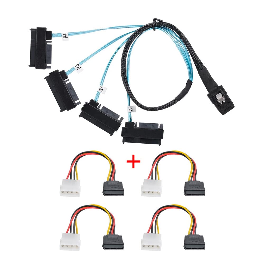 NFHK Internal Mini SAS Host to 4 Target SAS Hard Disk IDE Power 50cm 36-Pin SFF-8087 SFF-8482 Cable,