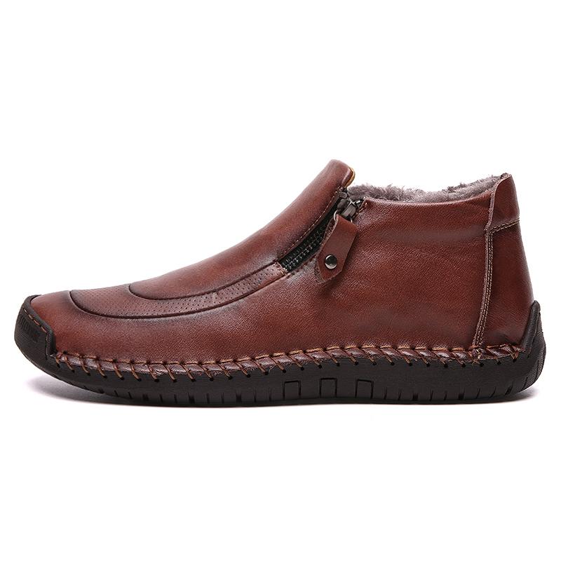 Fashion New Fashion Men Boots High Quality Split Leather Ankle Snow Boots Shoes Warm Fur Plush Winter Shoes Plus Size 38-48