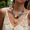 Youthway Elegant Wooden Heart Pendant Necklace For Women Colorful Cloth Chain Vintage Necklace Simple Fashion Jewelry Girls Gift