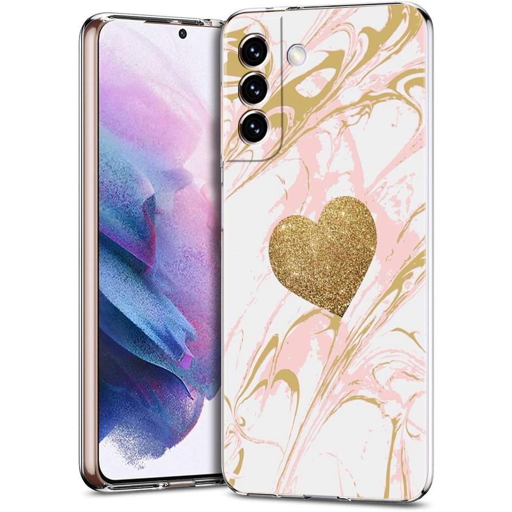Gold Rose Love Heart Phone Case For Samsung Galaxy S24 Ultra S23 FE S22 S20 S21 5G S10 S9 Plus S10E S8 Soft Silicone Clear Cover